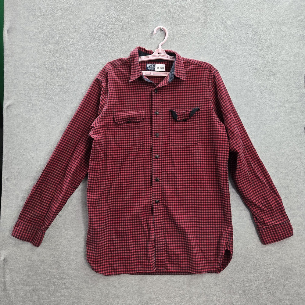 Polo By Ralph Lauren Men Button Up Shirt L Red Gingham Plaid Flannel Western